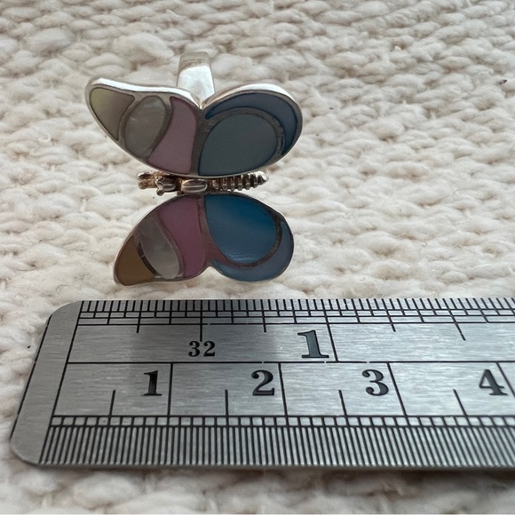 ❤️ Zuni Style Inlaid MOP Signed “LS” Lee Sands Butterfly Moveable Wings Ring - Picture 7 of 15